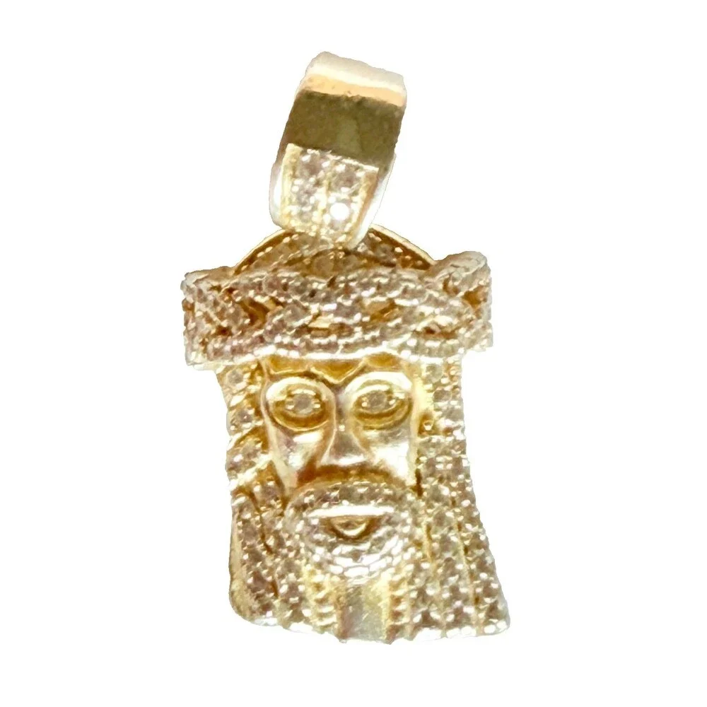 Sterling Silver 925 Jesus Crown of Thorns Gold Tone Pendant CZ Cubic Zirconia